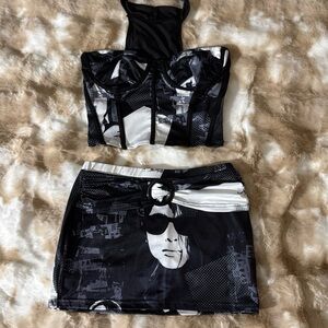 Black and White Graphic Print Skirt